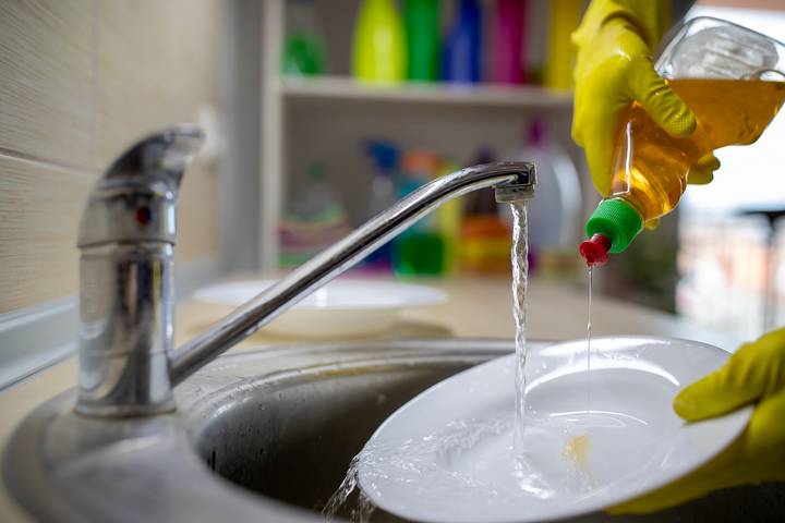 A leaking kitchen faucet will cause low water pressure in the sink.